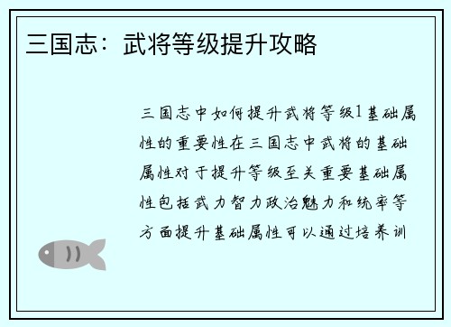 三国志：武将等级提升攻略